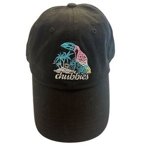 Chubbies Toucan Palm Trees Embroidered Beach Scene Black Adjusts Baseball Cap